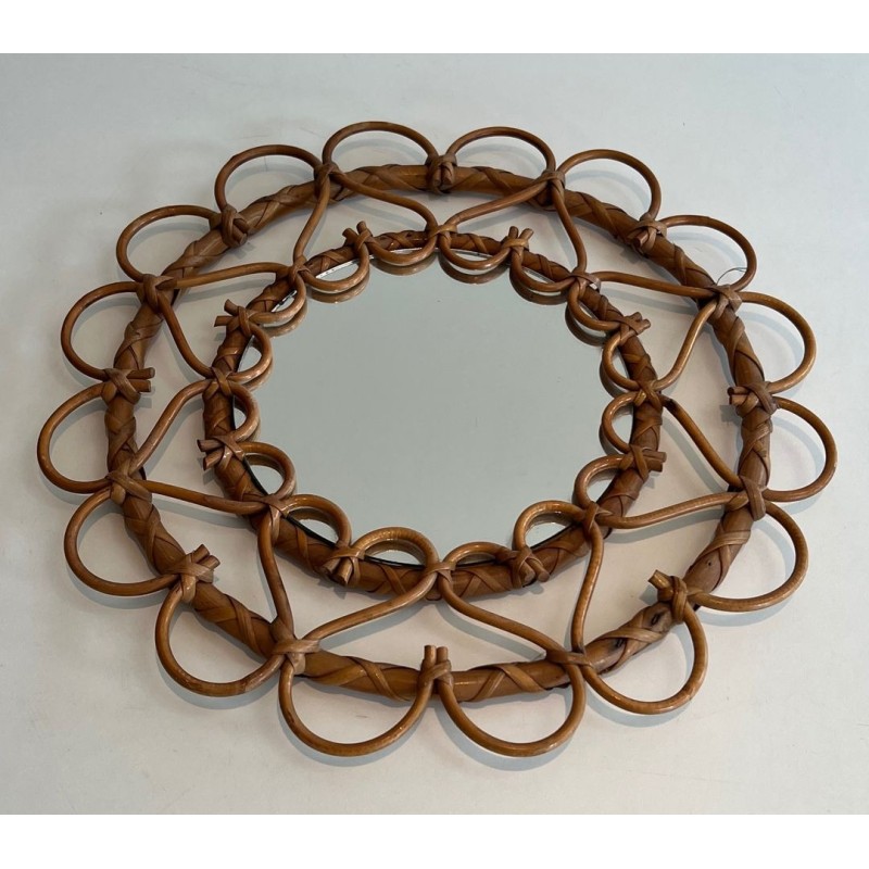 Miroir Circulaire en Rotin à Cadre de Boucles Ouvertes