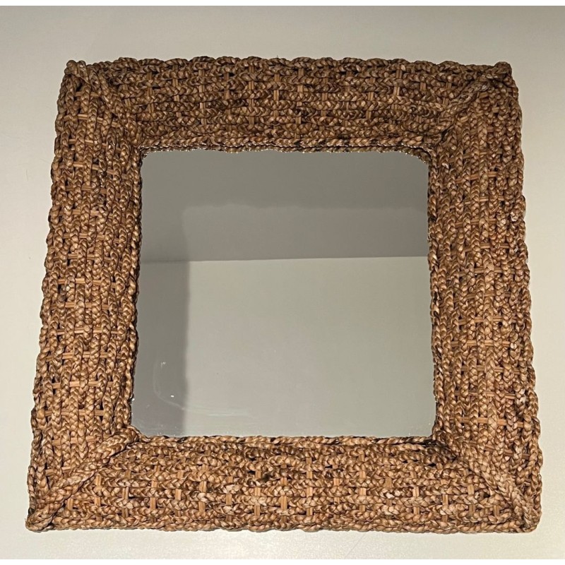 Square Woven Rope Mirror Attributed to Audoux-Minet