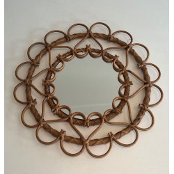 Miroir Circulaire en Rotin à Cadre de Boucles Ouvertes