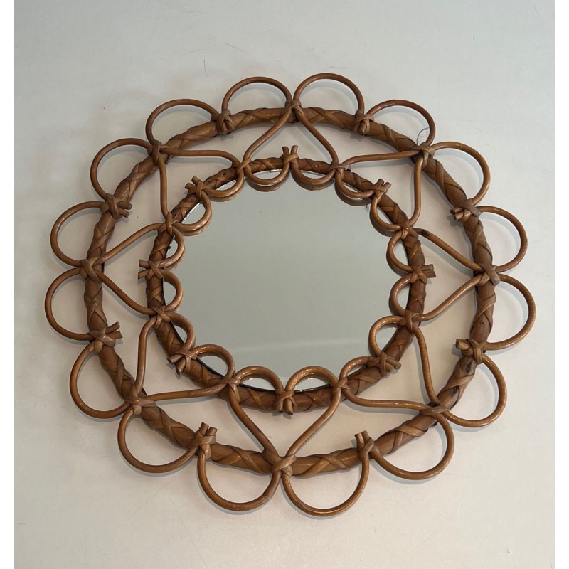 Miroir Circulaire en Rotin à Cadre de Boucles Ouvertes