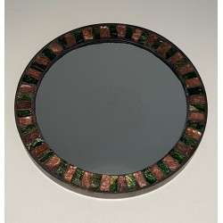 Miroir Circulaire en Céramique Vernissée et Laiton