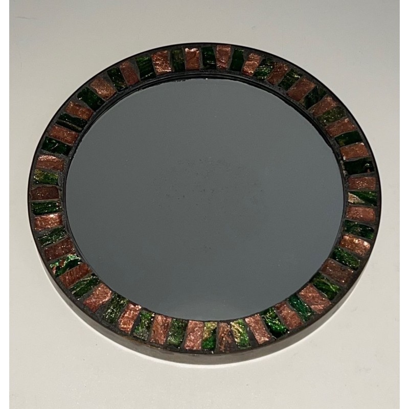 Miroir Circulaire en Céramique Vernissée et Laiton