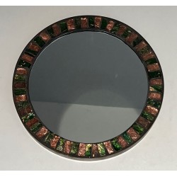 Circular Glazed Ceramic and Brass Mirror