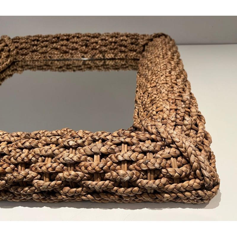 Square Woven Rope Mirror Attributed to Audoux-Minet