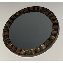 Miroir Circulaire en Céramique Vernissée et Laiton