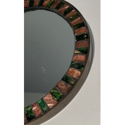 Miroir Circulaire en Céramique Vernissée et Laiton