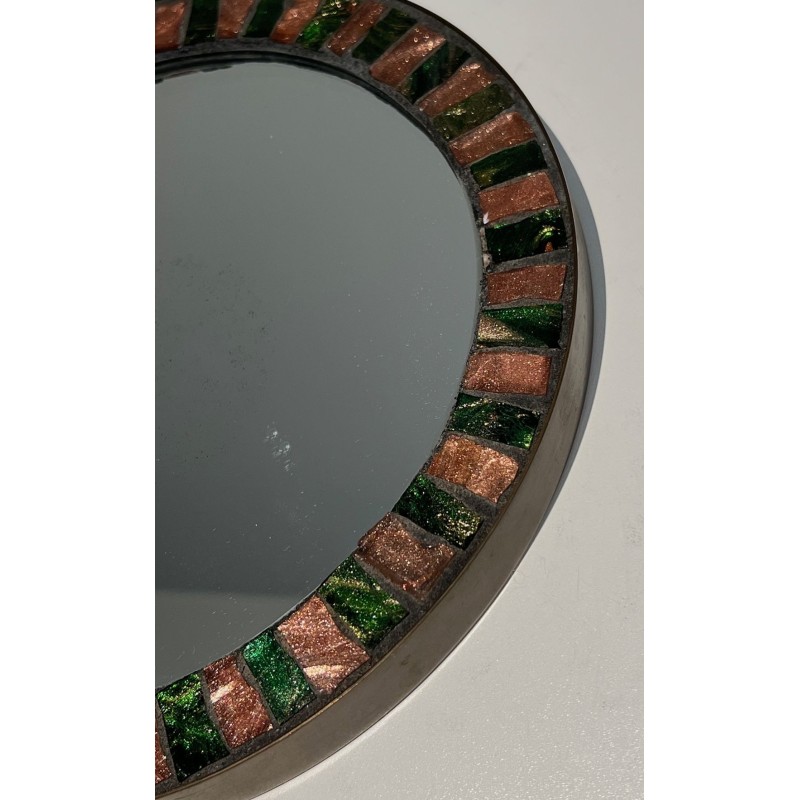 Miroir Circulaire en Céramique Vernissée et Laiton