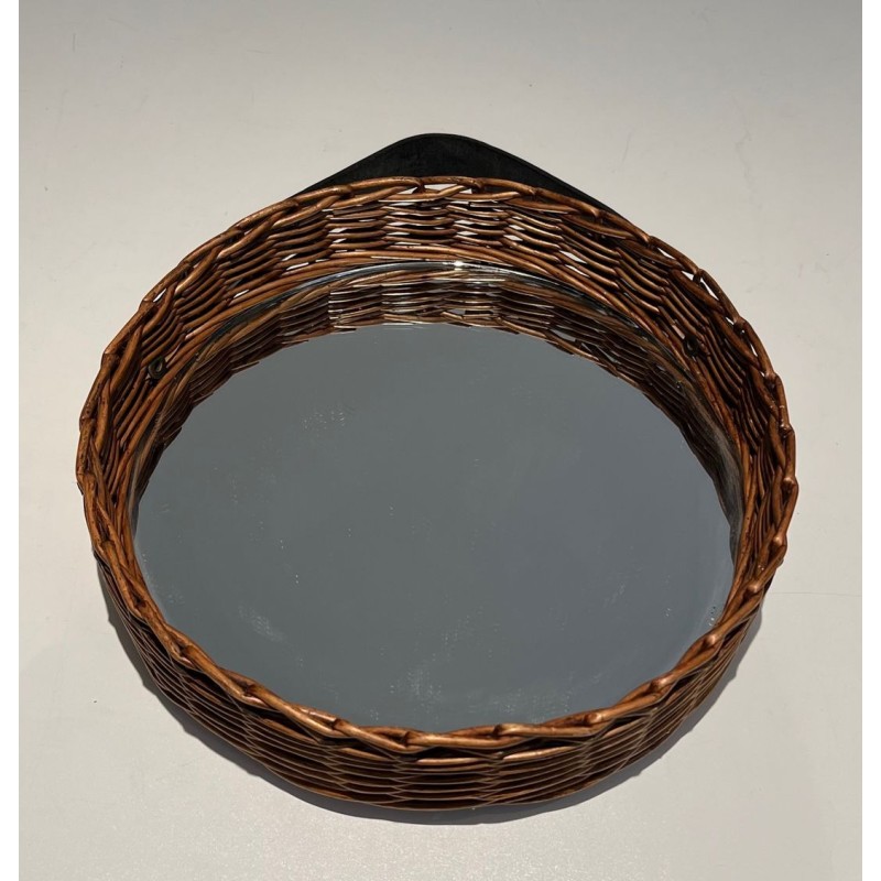Oval Woven Rattan Mirror with Leather Hanging Strap