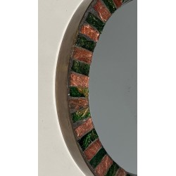Miroir Circulaire en Céramique Vernissée et Laiton
