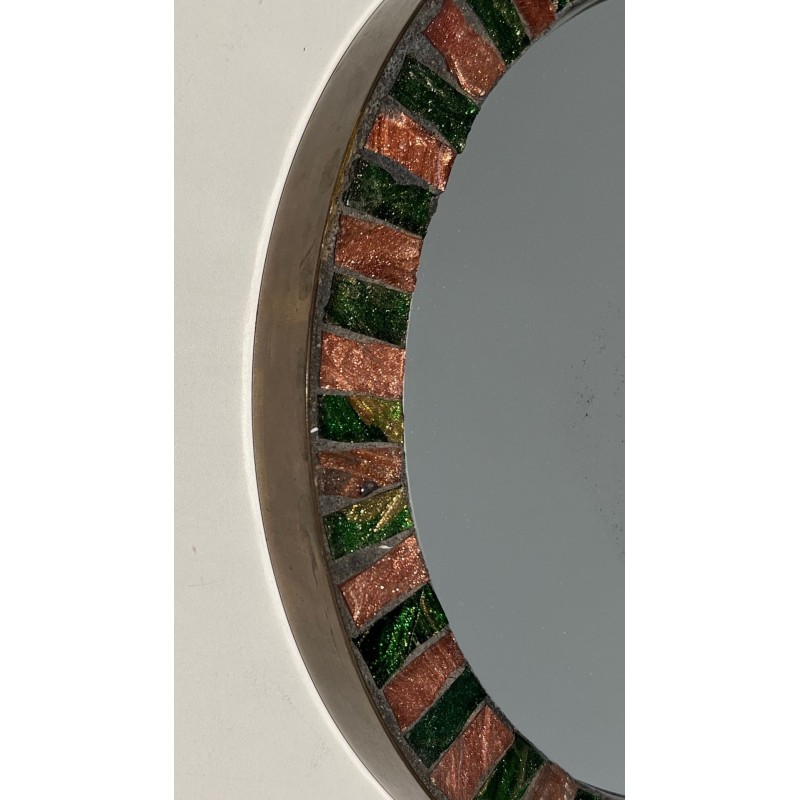 Miroir Circulaire en Céramique Vernissée et Laiton