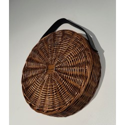 Oval Woven Rattan Mirror with Leather Hanging Strap