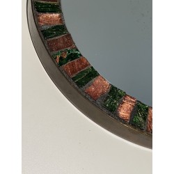 Circular Glazed Ceramic and Brass Mirror