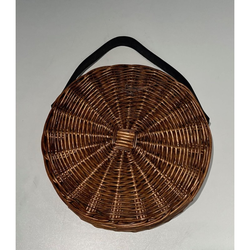 Miroir Ovale en Rotin Tressé avec Anse en Cuir