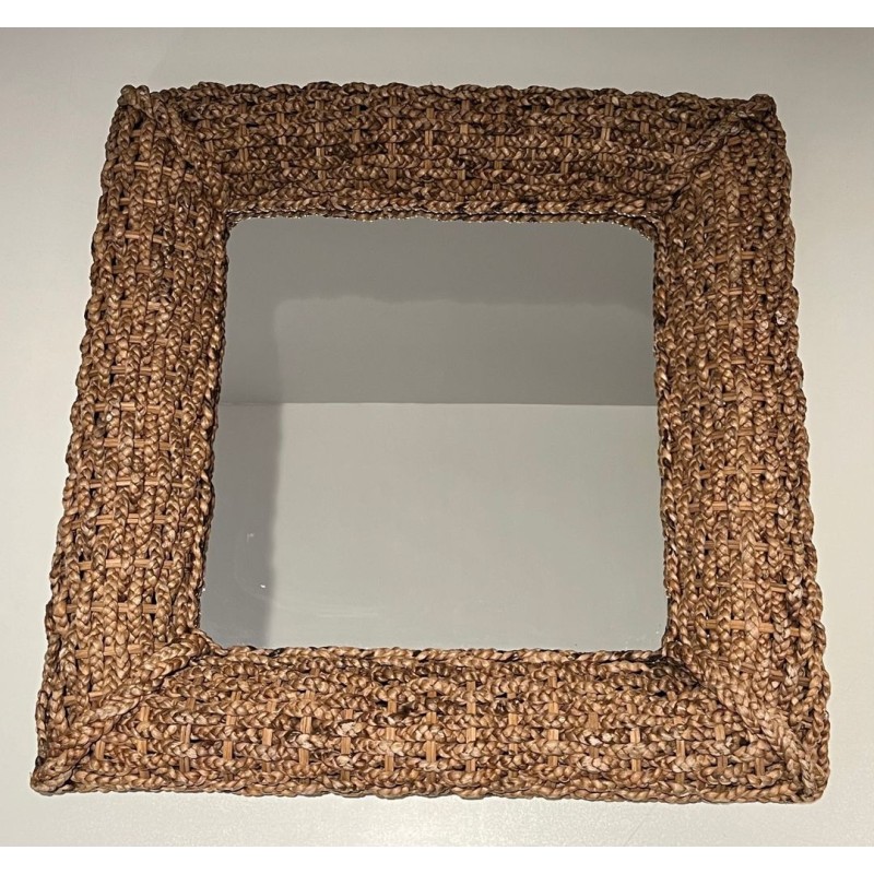 Square Woven Rope Mirror Attributed to Audoux-Minet