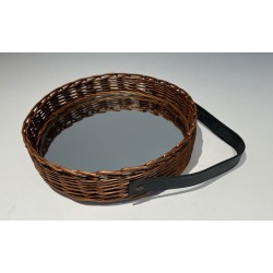 Oval Woven Rattan Mirror with Leather Hanging Strap