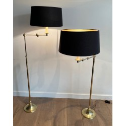 Pair of Adjustable Brass Reading Lamps, Attributed to Maison Jansen, circa 1940
