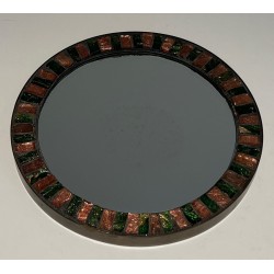 Circular Glazed Ceramic and Brass Mirror