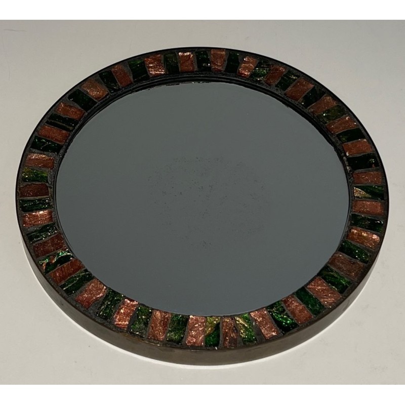 Miroir Circulaire en Céramique Vernissée et Laiton
