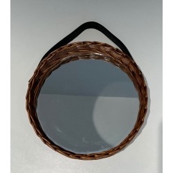 Oval Woven Rattan Mirror with Leather Hanging Strap
