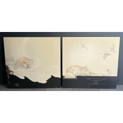  Pair of Large Decorative Gouaches Signed Tony Warren