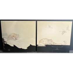 Paire de Grandes Gouaches Décoratives Signées Tony Warren