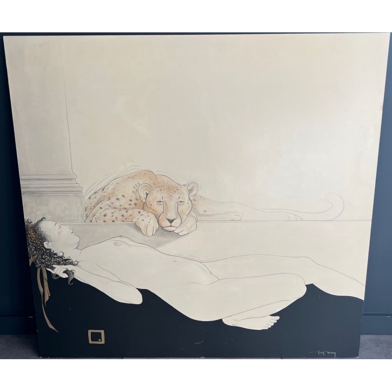  Pair of Large Decorative Gouaches Signed Tony Warren