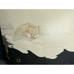  Pair of Large Decorative Gouaches Signed Tony Warren