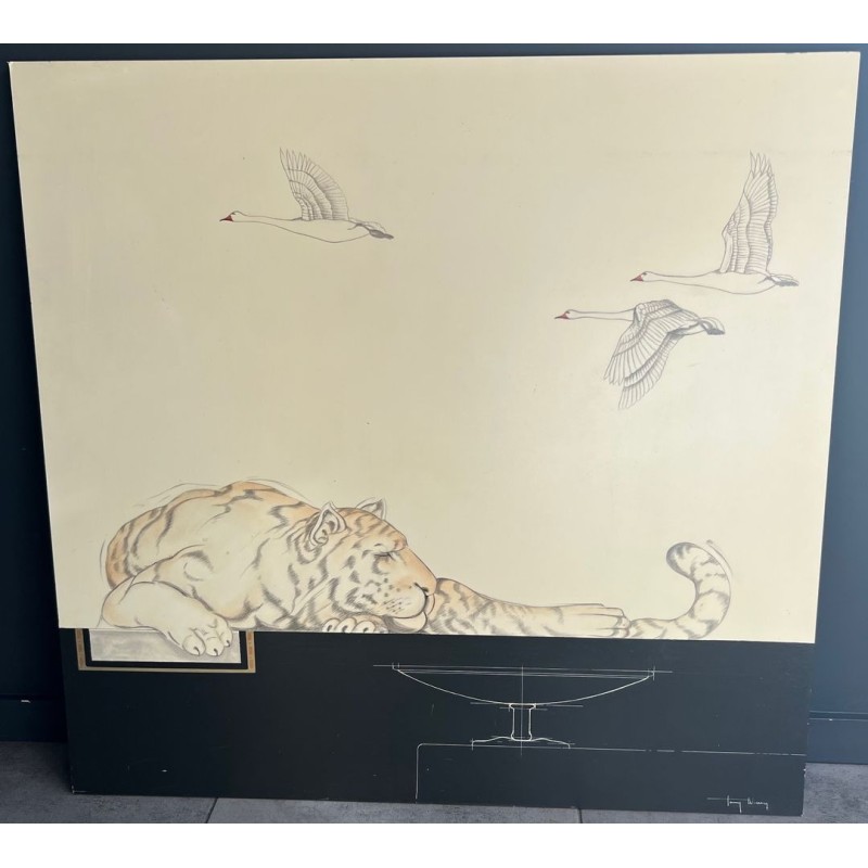  Pair of Large Decorative Gouaches Signed Tony Warren