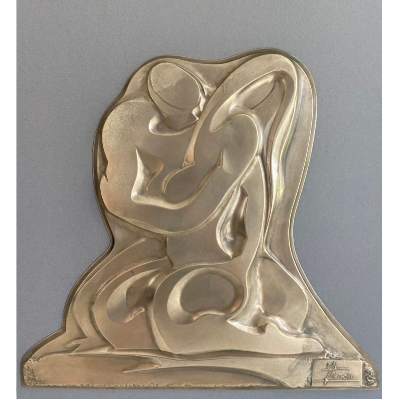 Brass Wall Relief — Two Entwined Figures, French Work, Circa 1970