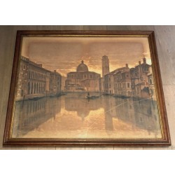 Grande Vue de Venise. Fusain. Signé François Stroobant (1819-1916)