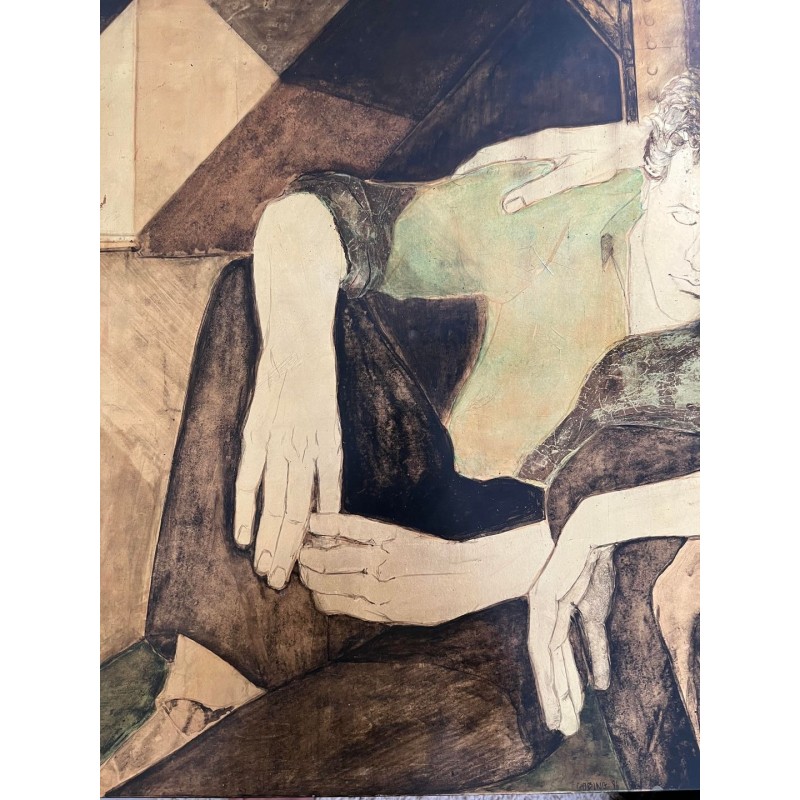 « Les Deux Amis » — Panneau Laqué, Signé Gobing, 1986