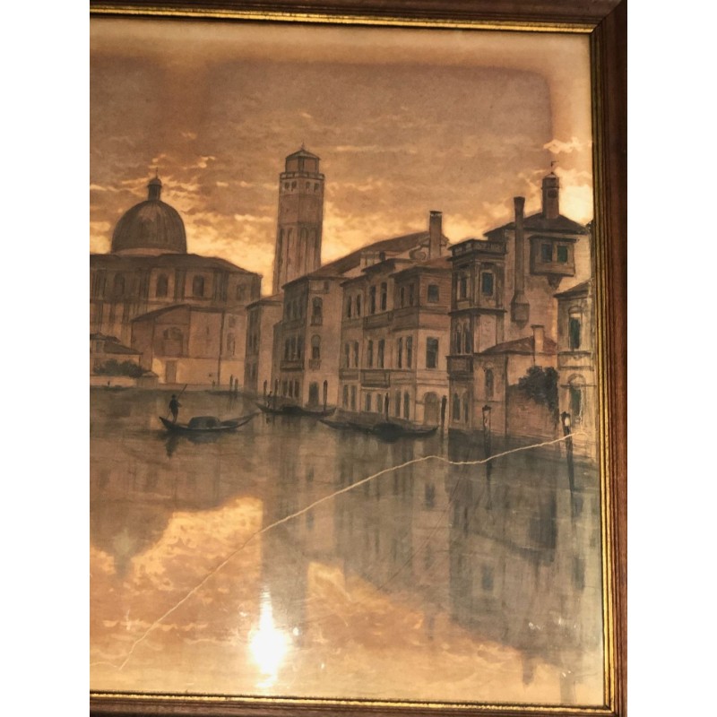 Grande Vue de Venise. Fusain. Signé François Stroobant (1819-1916)