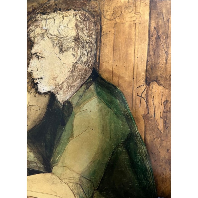 “Les Deux Amis” — Lacquered Panel, Signed Gobing, 1986