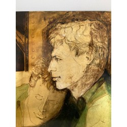 « Les Deux Amis » — Panneau Laqué, Signé Gobing, 1986