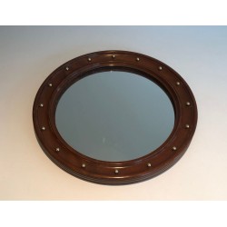 Round Wood and Brass Mirror