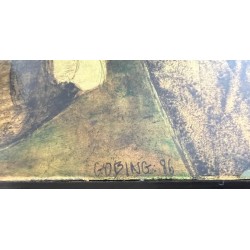 “Les Deux Amis” — Lacquered Panel, Signed Gobing, 1986