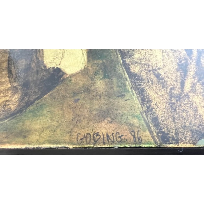 “Les Deux Amis” — Lacquered Panel, Signed Gobing, 1986