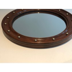 Miroir Rond en Bois et Boules de Laiton