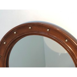 Miroir Rond en Bois et Boules de Laiton