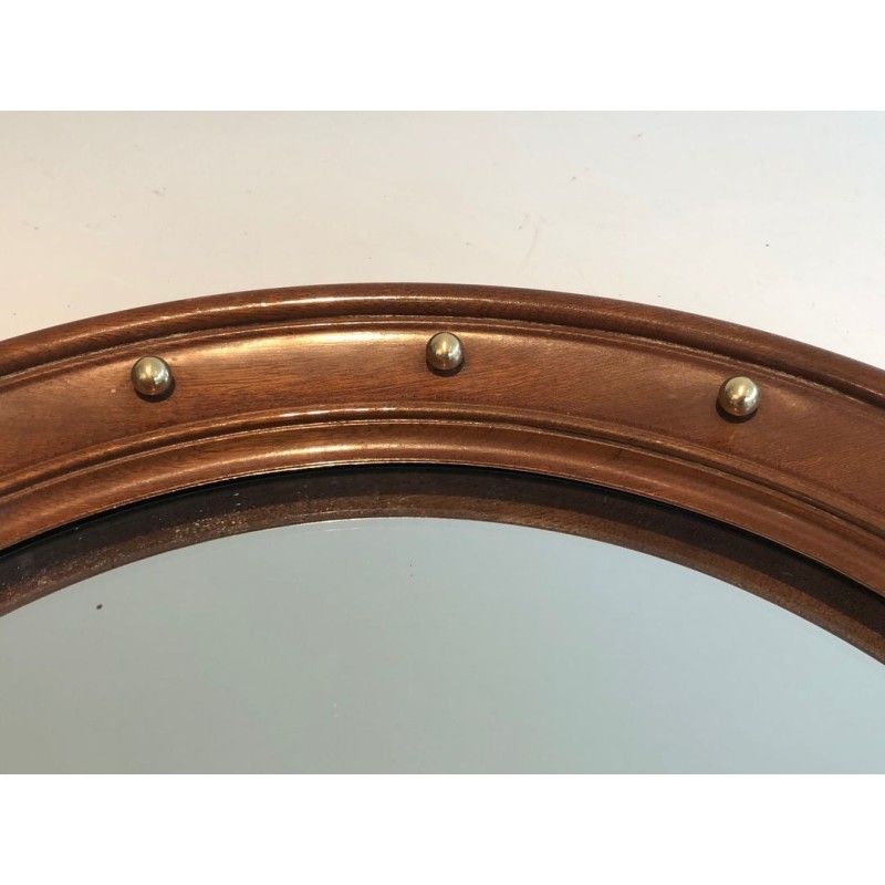 Round Wood and Brass Mirror