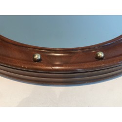 Miroir Rond en Bois et Boules de Laiton