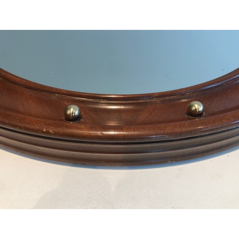 Miroir Rond en Bois et Boules de Laiton