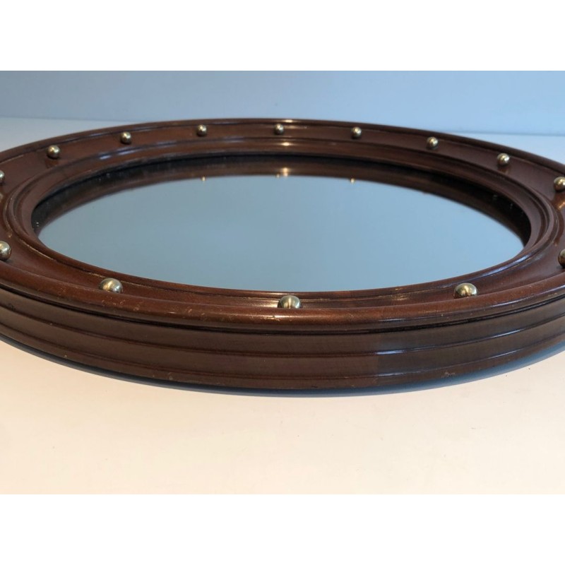 Miroir Rond en Bois et Boules de Laiton