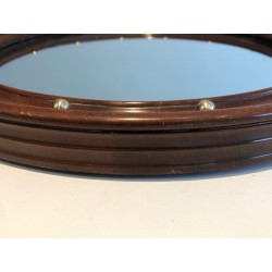 Round Wood and Brass Mirror