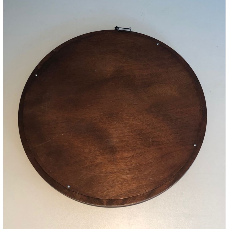 Round Wood and Brass Mirror