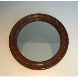 Miroir Rond en Bois et Boules de Laiton