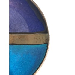 French Studio Ceramic Dish with Abstract Blue and Ochre Glaze Composition