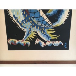 Impression Représentant un Coq. Travail Français Signé Jean Lurçat. Vers 1970