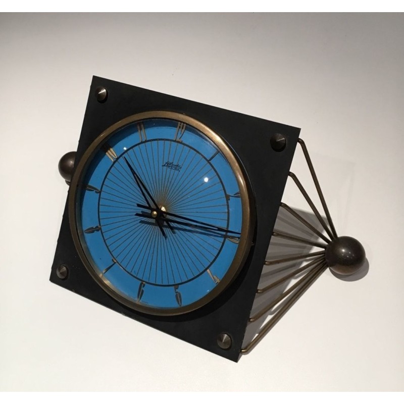 Horloge en Métal Laqué, Verre et Laiton. Vers 1950