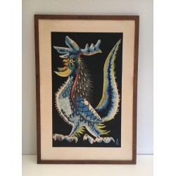 Impression Représentant un Coq. Travail Français Signé Jean Lurçat. Vers 1970